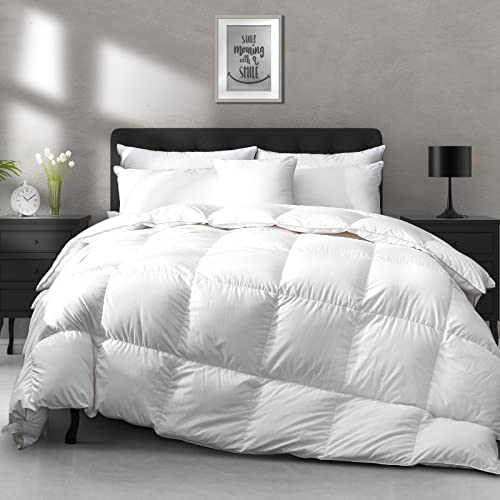 APSMILE Luxury All Season Down Feather Fibers Comforter Full/Queen Size Duvet Insert - 100% Organic Cotton, High Fill Power Medium Warmth, (Ivory White, 90X90) APSMILE