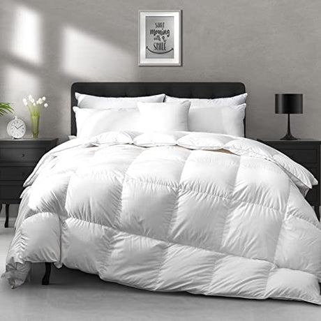 APSMILE Luxury All Season Down Feather Fibers Comforter Full/Queen Size Duvet Insert - 100% Organic Cotton, High Fill Power Medium Warmth, (Ivory White, 90X90) APSMILE