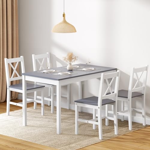 sogesfurniture 42.5" 4-Person Dining Table Set, 5 Pieces Pine Wood Kitchen Table with 4 Chairs,Indoor Modern Rectangular Dining Table Furniture Set for Kitchen, Dining Room, Dinette, Breakfast Nook sogesfurniture
