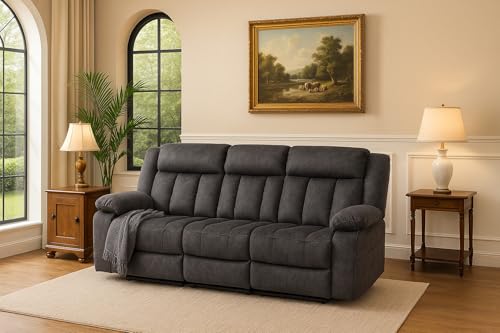 LUCKLIFE Recline Sofa Set with Manual Recliners,Living Room Furniture Set with Reclining Couch,Loveseat and Armchair,Breathable Fabric Upholstery,Thick Cushions and Ergonomic Design,Dark Gray,3+1+1 LUCKLIFE