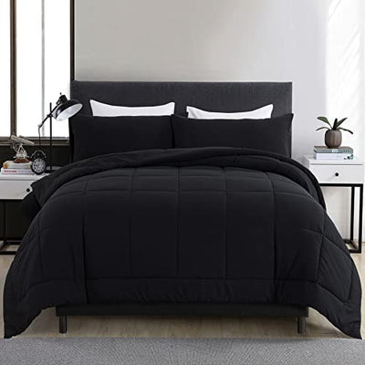 DOWNCOOL Full Size Comforter Sets -All Season Bedding Comforters with 2 Pillow Cases -3 Pieces Bed Set Down Alternative Comforter -Black Bedding Sets (82"x86")