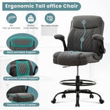 MAHOMICO Drafting Chair for Standing Desk – Tall Office Chair with Adjustable Height & Foot Ring, Flip-Up Arms, Lumbar Support – Comfortable Fabric Seat, Ideal Home Desk Chair MAHOMICO