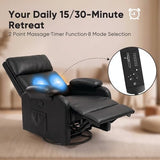 Flamaker Rocking Chair for Nursery, 360 Swivel Rocker Recliner with Vibration Massage, PU Leather, Adjustable Backrest, for Living Room, Bedroom (Black)