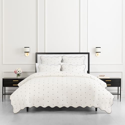 kate spade new york Scalloped Edge Euro Sham, 26" x 26" Decorative Pillow Cover, Single 100% Cotton Cover, Machine Washable, Marshmallow kate spade new york