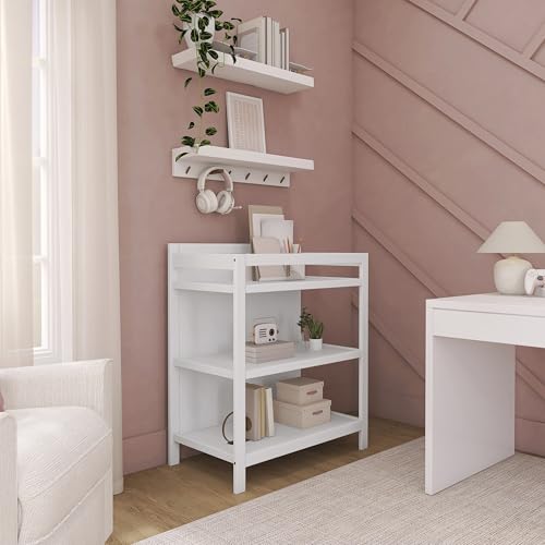 Dream On Me Synergy 3-in-1 Convertible Full-Size Baby Crib & Changer, White, Open Storage, GreenGuard Gold & JPMA, Pinewood, Converts to Day & Toddler Bed, 4 Mattress Heights, 1″ Changing Pad,