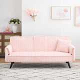 72" Modern Corduroy Sofa Bed Futon,Convertible Sleeper Couch Bed with Cup Holder,4 Reclining Positions,Folding Sofa Cloud Loveseat for Small Living Room Apartment Office (Pink-New) Majnesvon