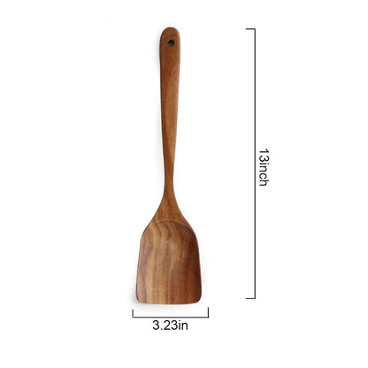 Mary Paxton Teak Kitchen Utensils,Wooden Spatula Turner Kitchenware Nonstick Pan Cookware Natural Utensils Handcrafted Cutlery Tool (wooden turner(13x3.23in))