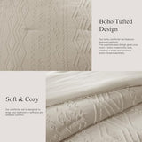 AMBERSPACE Queen Comforter Set Beige, Tufted Boho Bedding Farmhouse Bed Set, All Season 7 Pieces Bed in a Bag with Sheets, Pillowcases & Shams AMBERSPACE
