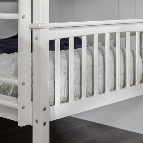 Walker Edison White Solid Wood Twin Over Twin Bunk Bed with Guardrails and Ladder - WoodArtSupply