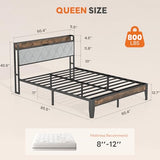 Sweetcrispy Queen Bed Frame with Headboard, Storage Headboard with USB Charging Station, Durable Squeak-Free Frame, Simple No-Tool Assembly,Works with Queen Mattress No Box Spring Needed Sweetcrispy