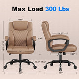 Misolant Office Chair, Executive Desk Chair, PU Leather Comfortable Ergonomic Chairs with Fixed Armrest, Adjustable Height, Rocking Function, 360° Swivel Wheels, Brown Misolant