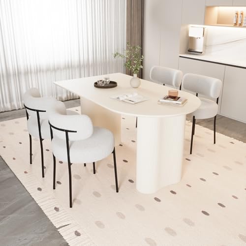 Hilknen Modern Cream Dining Table Set for 4, 5 Piece Dining Table and Chairs Set, 63" White Oval Dining Table with 4 Modern Chairs, Kitchen Table and Chairs Set for 4-6 Person Ideal for Dining Room Hilknen
