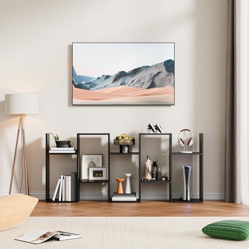 Cozy Castle Set of 2 Geometric Bookcase, S-Shaped Modern Bookshelf, Room Divider Bookshelf, 62" Tall Unique Abstract Bookcase with 5-Tier Display Shelf for Living Room Office, White & Black Cozy Castle