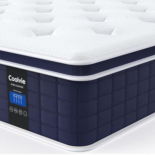 Coolvie King Size Mattress 12 Inch, Firm Feel Fiberglass Free Hybrid Mattress for Extra Lumbar & Hip Support, Cooling Knit Fabric Cover- King Mattress in a Box, CertiPUR-US Certified-80x76x12 inch