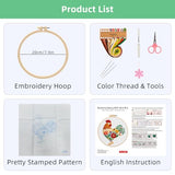 Herdiese Beginner Embroidery Kit for Adults – Rooster & Flower Pattern with Hoop, Cotton Threads, Needles, Scissors & Video Tutorials – Complete Craft Set for Beginners, Creative Gift Idea