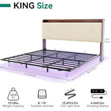 YITAHOME Floating Bed Frame King Size with Charging Station, Led King Bed Frame with Hidden Storage Headboard, Platform Bed with Heavy Duty Metal Slats, No Box Spring Needed, Beige YITAHOME