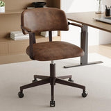 BFZ Mid Century Retro Home Office Desk Chair with Back, Faux Leather Adjustable Height Rolling Swivel Computer Task Armrests Chair for Home Office, Brown BFZ