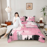 Erosebridal Girls Pink and Black Comforter Set Full Size Girly Abstract Pink Comforter Set for Kids Teens Women Geometric Modern Bedding Sets Minimalists Striped Art Bed Sets for Adults Boys Men Erosebridal