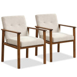GOFLAME Accent Chair Set of 2, Mid-Century Modern Armchair with Solid Wood Legs, Soft Cushioned Seat, Upholstered Linen Fabric Leisure Chair for Living Room, Bedroom, Guest Room, Office, Beige GOFLAME
