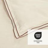 Lush Decor Hampton Double Flange Embroidered Contrast Edge Cotton Duvet Cover Set, 3 Piece Set, Full/Queen, Neutral & Copper - Luxury Hotel Bedding Set - Beige Duvet Cover - Minimalist Decor Lush Decor