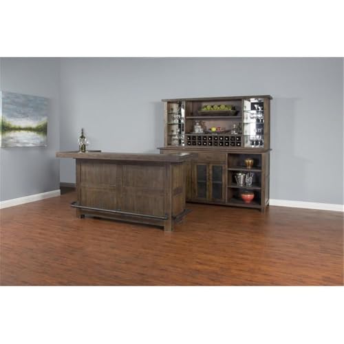 Pemberly Row 80" Farmhouse Transitional Wood Home Bar Unit Cabinet Set with Stemware Rack, Wine Storage for Dining Room Kitchen in Tobacco Leaf Pemberly Row