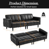 hausway 83”Faux Leather Futon Couch,Mid Century Modern Convertible Leather Sofa with Adjustable Backrest,Storage Pocket,Wooden&Steel Frame for Office,Living Room,Space-Saving,Black hausway
