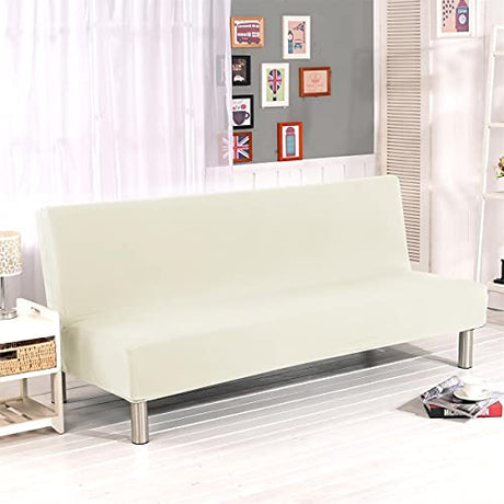 Stretch Futon Cover Armless Sofa Slipcover Foldable Sofa Bed Covers with Elastic Band, Machine Washable (Beige) Sokamore
