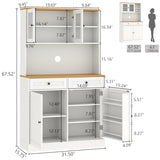 Tall Pantry Cabinet, Modern Kitchen Hutch with Microwave Stand, Kitchen Pantry Storage Cabinet with 2 Darwers & Door Shelf, Food Pantry with Glass Doors & Adjustable Shelves for Dining Room, White Gyfimoie