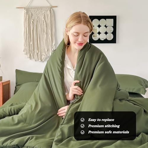 FMLIUY King Size Comforter Set Olive Green French Countury Comforter Soft Prewashed Bedding Blanket All Season Bedspreads Quilt (102"x90") FMLIUY