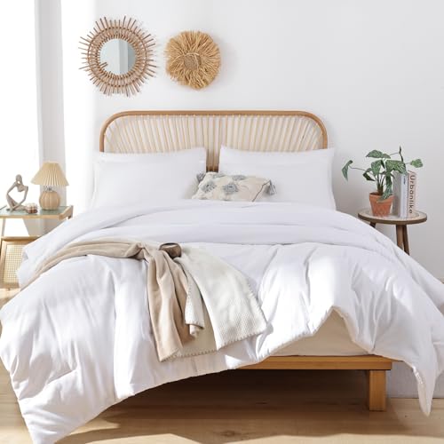 ROSGONIA King Size Comforter Set White, 3pcs(1 Boho White Comforter King & 2 Pillowcases) All Season Bedding Lightweight Hotel Bedspread Blanket ROSGONIA