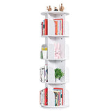 4-Tier Rotating Bookshelf Organizer by EasyCom - Space-Saving Floor Standing Bookcase in White EasyCom