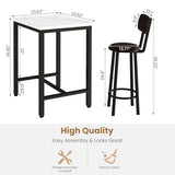 LTTROMAT Dining Table Set, 23.6” Square Faux Marble Table with 2 PU Upholstered Backrest Chairs, 3-Piece Kitchen Dining Room Set for Small Spaces, Kitchen, Restaurant Furniture, White LTTROMAT