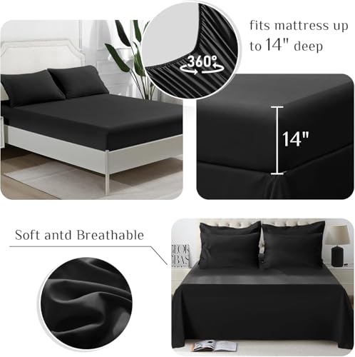 JOLLYVOGUE King Comforter Set, Ultra-Soft Bed in a Bag King Size 7 Pieces, Oeko-TEX Certified Bedding Set with Down Alternative Comforter, Sheets, Pillowcases & Shams, Black JOLLYVOGUE