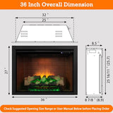 Unineo Electric Fireplace Insert w/Top Light, 12×12×12 Flame Color Option with Fire Crackling Sound, 36″W×27″H, 750W/1500W Eco Heater, Remote & Button Control, Black Unineo