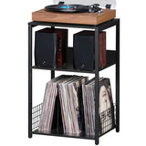 LELELINKY Large Black Record Player Stand, 3 Tier Big End Table with Vinyl Storage Up to 130 Albums, Turntable Stand, Industrial Printer Tables, Modern Side Tables for Living Room, Bedroom, Office LELELINKY