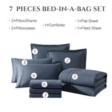 Monbix King Size Comforter Set - 7 Pieces Bed in a Bag King, Blue Gray Bedding Sets with Comforter, All Seasons Comforter Bed Set with Sheets, Pillowcases & Shams Monbix