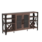 Vabches Dark Brown Farmhouse Wine Bar Cabinet with LED Lighting and Ample Storage Vabches