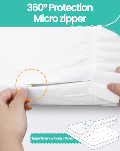 60"x80" Queen Mattress Protector(6-10 in. Deep) Waterproof Mattress Cover Zippered Soft Breathable Skin-Safe Encasement for Queen Bed Sheets WINKAURA