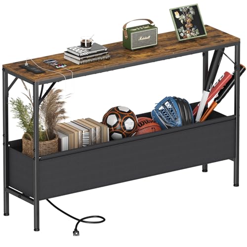 Asgolion Console Table, Narrow Sofa Table, 47.2" Behind Couch Table with Power Station, Entrance Table, for Living Room, Hallway, Entryway, Foyer, Rustic Brown Asgolion