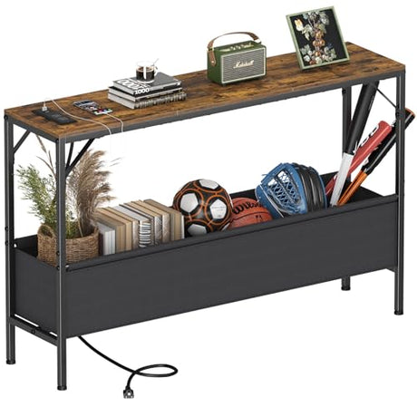 Asgolion Console Table, Narrow Sofa Table, 47.2" Behind Couch Table with Power Station, Entrance Table, for Living Room, Hallway, Entryway, Foyer, Rustic Brown Asgolion