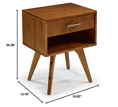 Mid Century Modern One Drawer Nightstand/Constructed of Solid Wood/Castanho Finish Camaflexi