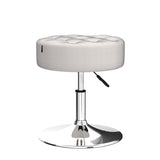 Furniliving Mid-Century Tufted Adjustable Swivel Makeup Ottoman Stool; Modern Big Size Round Vanity Stool Chair for Bedroom Living Room (White) Furniliving