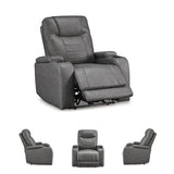 Signature Design by Ashley Schooner Rocks Power Recliner Chair, Faux Leather Upholstery with Adjustable Headrest, LED Cup Holders and Extended Ottoman for Home Theater Comfort