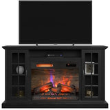 duraflame® Electric Fireplace Media Mantel for TVs up to 65 inches and Farmhouse Storage Cabinets, Black Embossed Ash Duraflame