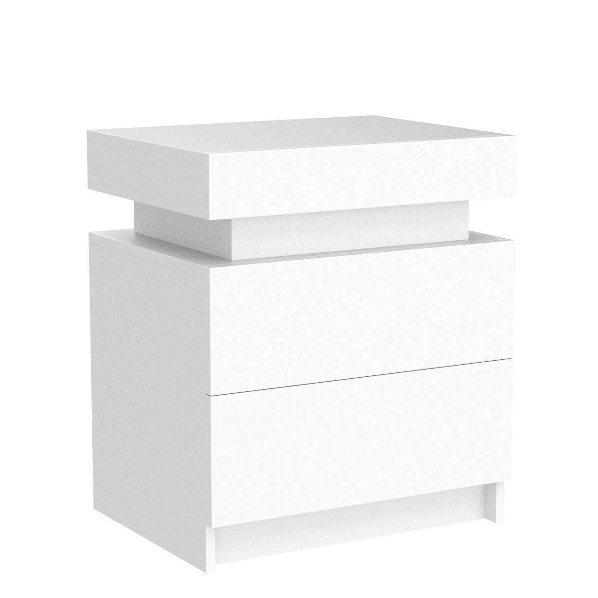 HOMMPA LED Nightstand White Nightstand with Led Lights Modern Night Stand with 2 High Gloss Drawers Led Bedside Table Smart Nightstand for Bedroom 20.5” Tall - WoodArtSupply