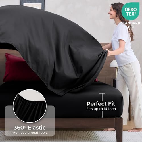 HEVUMYI Red & Black Full Comforter Set - 7-Piece All Season Bed in a Bag Full, Ultra Soft Burgundy Bedding Set with Comforter, Flat Sheet, Fitted Sheet, Pillowcases, Pillow Shams, Burgundy Red & Black HEVUMYI