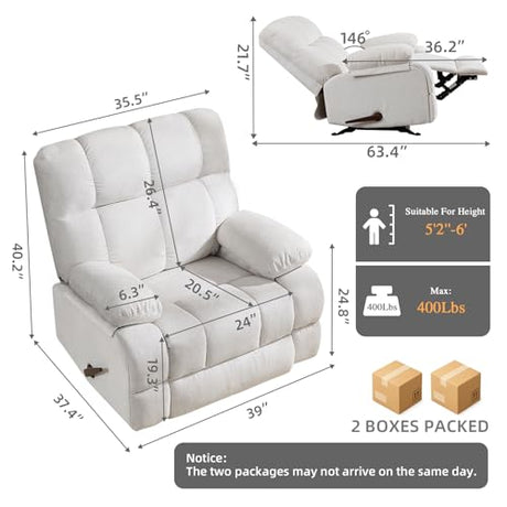 ParlorDream Oversized Rocker Recliner Chair, Overstuffed Extra Wide Manual Rocking Recliner, Adults Chair for Big Man, Reclining Sofa Chairs for Living Room, Beige ParlorDream