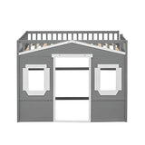 Merax Twin Size Loft Bed with Wardrobe, Space-Saving House Bed Frame with Safety Guard & Ladder for Small Bedroom, Gray+White Merax