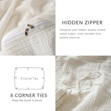 AGSIT Muslin Duvet Cover 100% Washed Cotton, Queen Size Duvet Cover Set Linen Like, Minimalist Soft Comforter Cover 3 Pieces, Lightweight Gauze Duvet Cover with 2 Pillowcases, 90”x90”, Pure White AGSIT