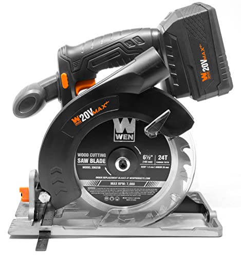WEN Cordless Circular Saw, 6.5-Inch Blade with 20V Max 4.0 Ah Lithium-Ion Battery and Charger (20625) WEN